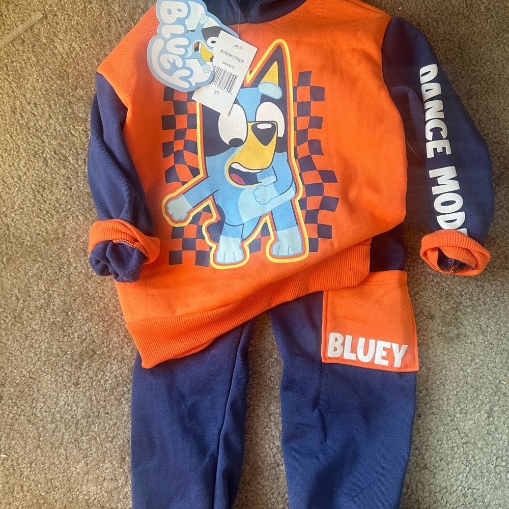 Bluey Kids Hoodie & Joggers Set - Orange & Navy